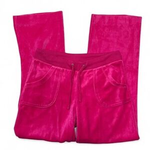 Y2K Pink Velour Flare Sweatpants Womens‎ Medium Preppy Barbie Back Pockets